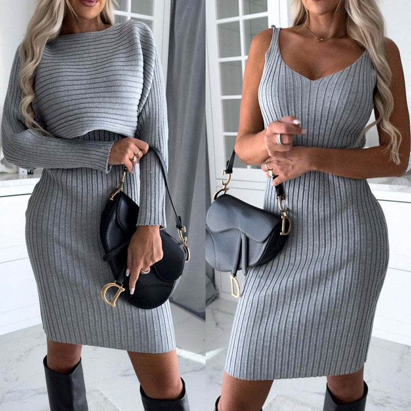 Bien être style ensemble femme automne hiver côtelé gris - Bien-être & style 